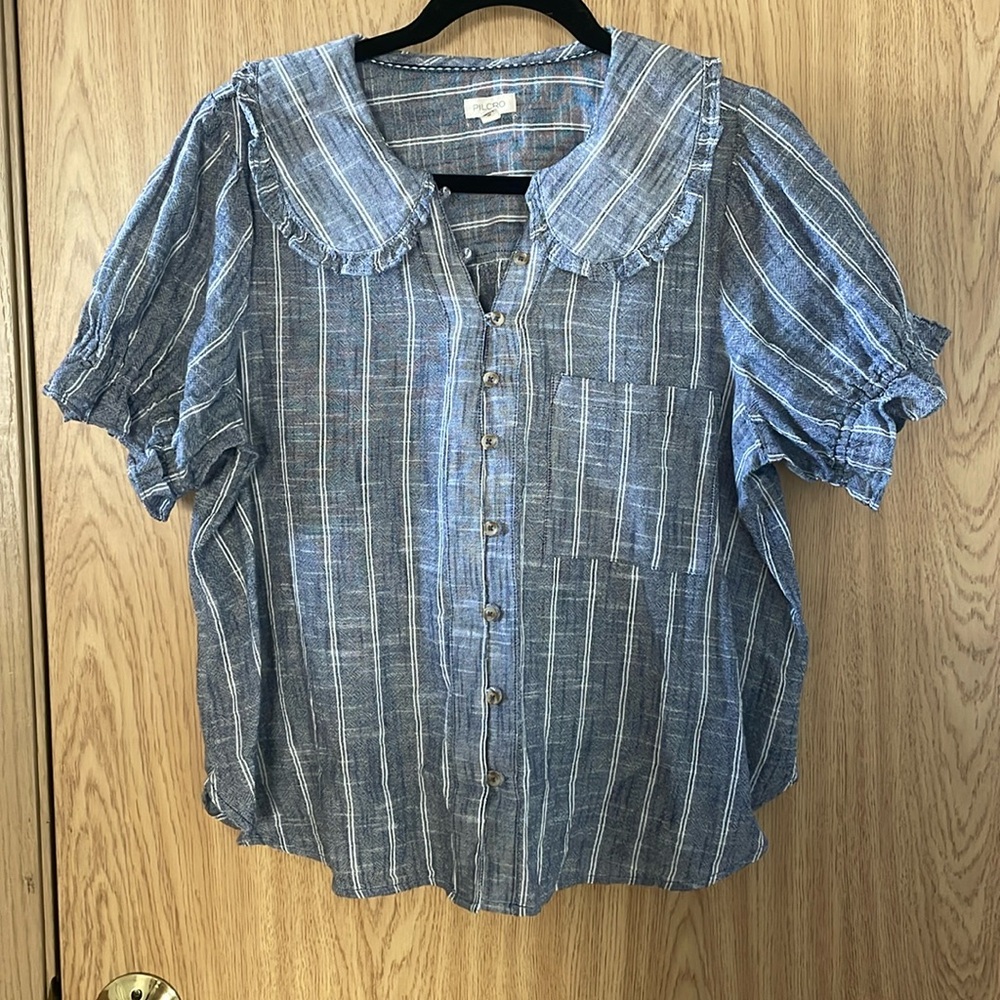 Blue Striped Keira Blouse Pilcro for Anthropologie Sz L EUC